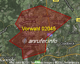 Vorwahlkarte 02045 – Bottrop-Kirchhellen