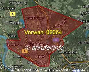 Vorwahlkarte 02064 – Dinslaken