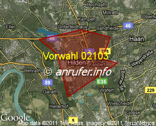 Vorwahlkarte 02103 – Hilden