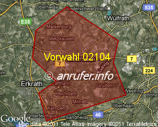 Vorwahlkarte 02104 – Mettmann