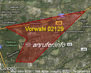 Vorwahlkarte 02129 – Haan Rheinl