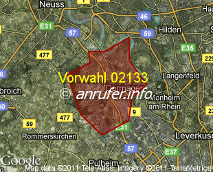 Vorwahlkarte 02133 – Dormagen