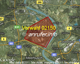 Vorwahlkarte 02150 – Meerbusch-Lank