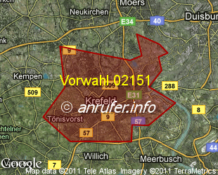 Vorwahlkarte 02151 – Krefeld