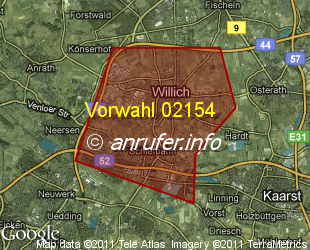 Vorwahlkarte 02154 – Willich