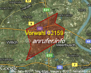Vorwahlkarte 02159 – Meerbusch-Osterath