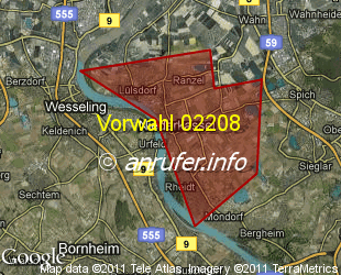 Vorwahlkarte 02208 – Niederkassel