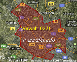 Vorwahlkarte 0221 – Köln