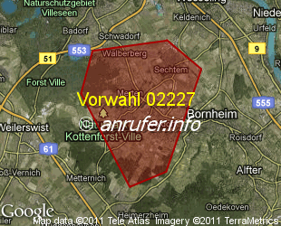 Vorwahlkarte 02227 – Bornheim-Merten