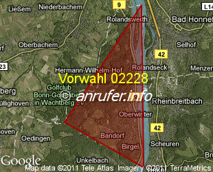 Vorwahlkarte 02228 – Remagen-Rolandseck