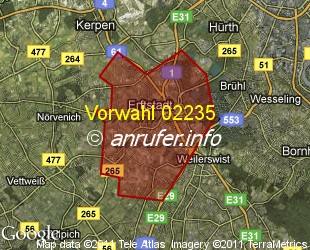 Vorwahlkarte 02235 – Erftstadt
