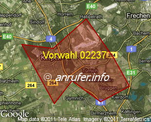 Vorwahlkarte 02237 – Kerpen Rheinl-Türnich