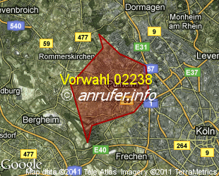 Vorwahlkarte 02238 – Pulheim