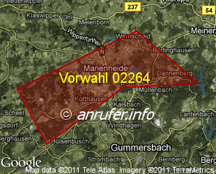 Vorwahlkarte 02264 – Marienheide