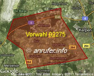 Vorwahlkarte 02275 – Kerpen-Buir