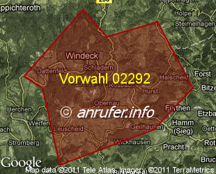 Vorwahlkarte 02292 – Windeck Sieg