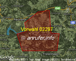 Vorwahlkarte 02297 – Wildbergerhütte