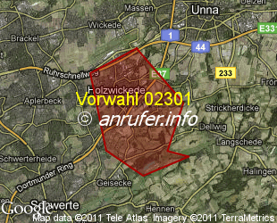 Vorwahlkarte 02301 – Holzwickede
