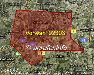 Vorwahlkarte 02303 – Unna