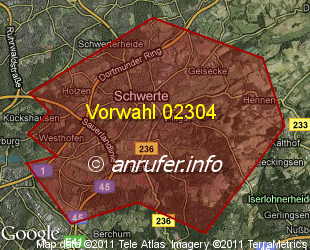 Vorwahlkarte 02304 – Schwerte