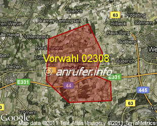 Vorwahlkarte 02308 – Unna-Hemmerde