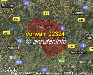 Vorwahlkarte 02324 – Hattingen Ruhr