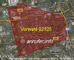 Vorwahlkarte 02325 – Wanne-Eickel
