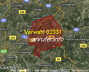 Vorwahlkarte 02331 – Hagen Westf