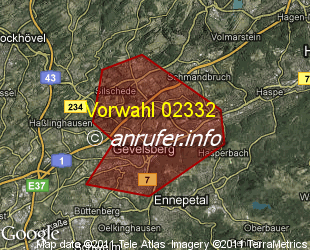 Vorwahlkarte 02332 – Gevelsberg
