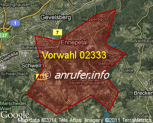 Vorwahlkarte 02333 – Ennepetal