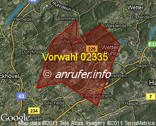 Vorwahlkarte 02335 – Wetter Ruhr