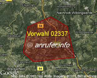 Vorwahlkarte 02337 – Hagen-Dahl