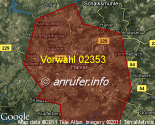 Vorwahlkarte 02353 – Halver