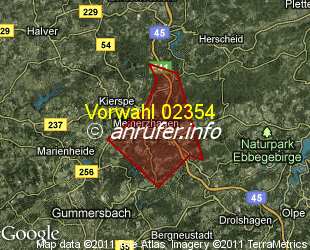 Vorwahlkarte 02354 – Meinerzhagen