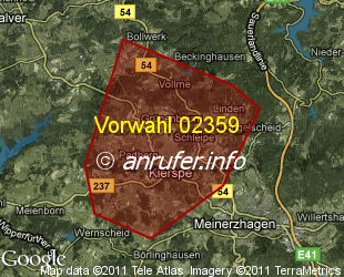 Vorwahlkarte 02359 – Kierspe