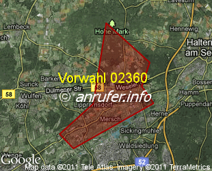 Vorwahlkarte 02360 – Haltern-Lippramsdorf