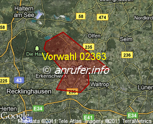 Vorwahlkarte 02363 – Datteln
