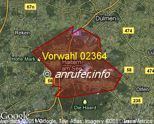 Vorwahlkarte 02364 – Haltern Westf