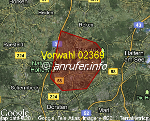 Vorwahlkarte 02369 – Dorsten-Wulfen