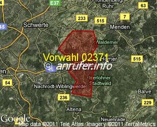 Vorwahlkarte 02371 – Iserlohn