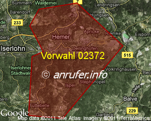 Vorwahlkarte 02372 – Hemer