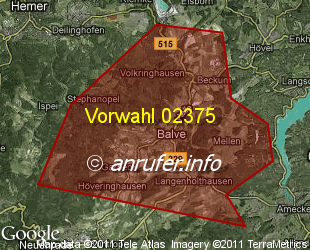 Vorwahlkarte 02375 – Balve