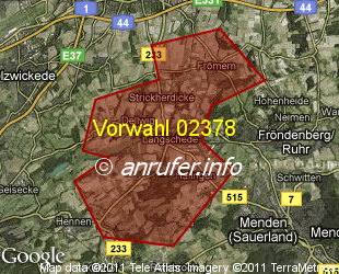 Vorwahlkarte 02378 – Fröndenberg-Langschede