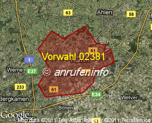 Vorwahlkarte 02381 – Hamm Westf