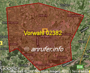 Vorwahlkarte 02382 – Ahlen Westf