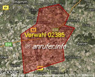 Vorwahlkarte 02385 – Hamm-Rhynern