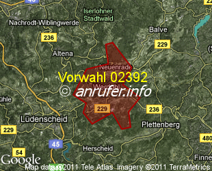 Vorwahlkarte 02392 – Werdohl