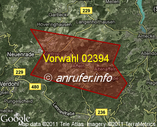 Vorwahlkarte 02394 – Neuenrade-Affeln