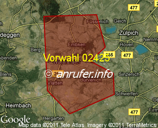 Vorwahlkarte 02425 – Nideggen-Embken