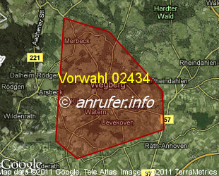 Vorwahlkarte 02434 – Wegberg
